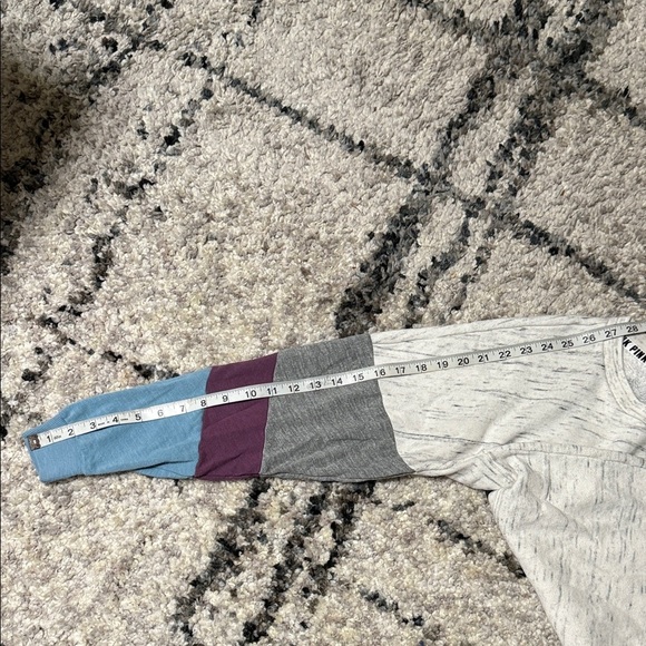 PINK Victoria's Secret Cream Sweatshirt with Color Block Sleeves - Picture 6 of 9